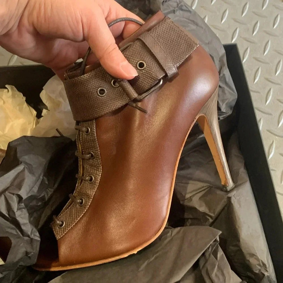 Devi kroell buckle leather brown leather ankle designer boho western reptile - Picture 4 of 6